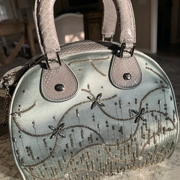 DIOR VINTAGE CRYSTAL PYTHON TRIMMED SATIN GAMBLER BAG, Limited Edition #0122 - Picture 7 of 12